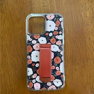 Walli Floral Phone Case with loop- Black and Orange. iPhone 13 Pro Max